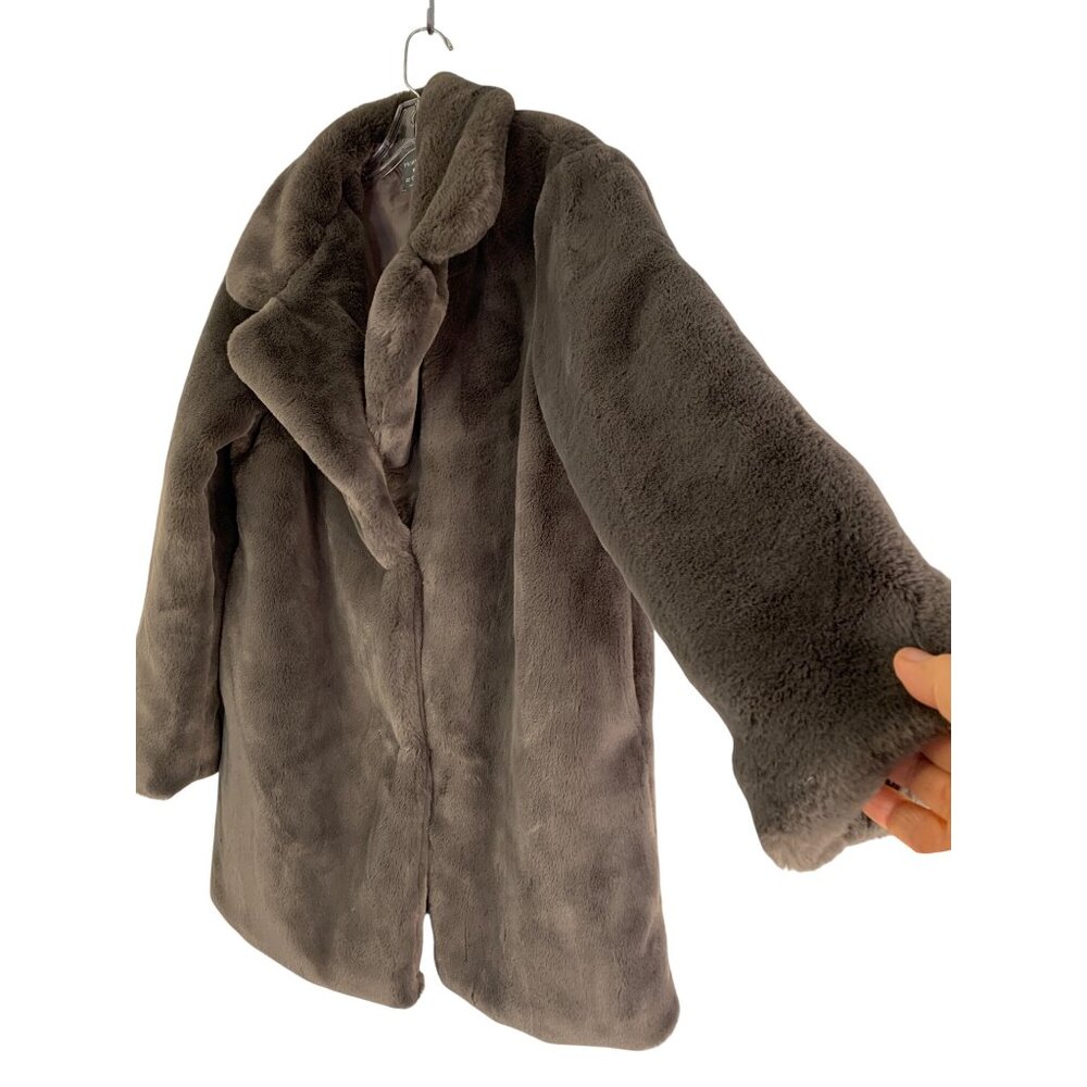 Primark Womens M Teddy Ultra Plush Faux Fur Coat Gray RJ10628 Fall GUC Pockets